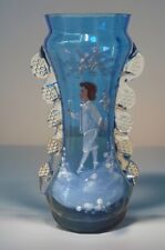 Antique RARE Blue MARY GREGORY Blue BLOWN GLASS VASE - 8.5” height picture