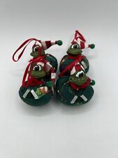 Lot of 4 Vintage Russ Berrie Kathleen Kelly Green Frog Cute Christmas Ornament picture