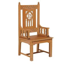 Florentine Medium Oak IHS Design Hardwood Celebrant Chair for Church Use 48 In picture