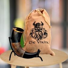 Authentic Viking Drinking Horn with Iron Stand, Ancient Norse Drinking Vessel picture
