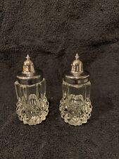 Heavy 4inch Crystal Salt And Pepper Shakers Silver Metal Tops Vintage picture