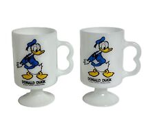 Two Pedestal Milk Glass Donald Duck Coffe Mugs 8oz Disney  picture