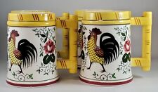 VINTAGE UCAGCO ROOSTER & ROSES EARLY PROVINCIAL CERAMIC MUG, TANKARD picture