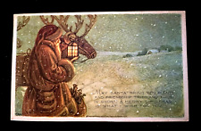 Rare~VOLLAND ~Arts & Crafts~Brown Robe SANTA CLAUS~Deer~Scene A/s 1916 Postcard picture