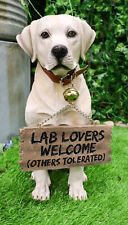 Lifelike Yellow Labrador Retriever Dog With Welcome Jingle Collar Sign Statue picture