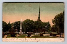 Warren OH-Ohio, Monument Park & Presbyterian Church, Vintage c1907 Postcard picture