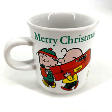 Vintage 1976 Peanuts Coffee Mug Snoopy Charlie Brown Lucy Merry Christmas Schulz picture