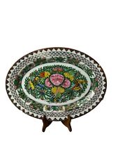 Chinese Famille Rose Butterfly Oval Platter Handpainted 14” Vintage 1930’s picture