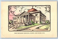 Des Moines Iowa IA Postcard First Methodist Episcopal Church Sketch 1940 Vintage picture