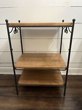 Vintage LONGABERGER Foundry Wrought Iron 3 Tier Stand With 3 Wood Shelves picture