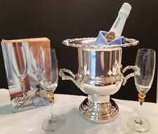 Oneida Silver Plated Champagne Bucket with Loving Couple Toasting Flutes picture