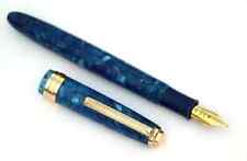 Click Falcon Premium Acrylic Baltic Blue Fountain Pen Medium Nib Vintage Look picture