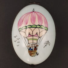 Limoges France Rochard Oval Hand Painted Signed Hot Air Balloon Trinket Box picture