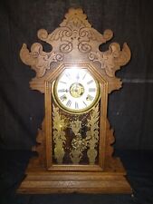 Antique Waterbury Easton Parlor Kitchen Mantle Clock With Chime & Alarm Works  picture