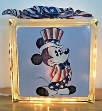 DISNEY PATRIOTIC MICKEY MOUSE 4TH OF JULY LIGHT UP DECORATIVE GLASS DISPLAY picture