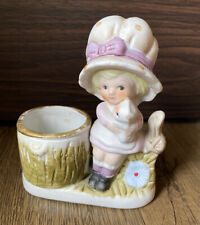 Vintage Jasco Porcelain Bonnet Girl Figurine Holding Cat Candle Holder Kitsch picture