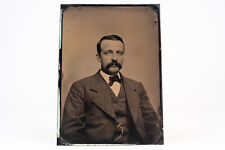 5x7 Inch Half Plate 1890s Tin Type of Seated Gentleman Victorian Antique V21 picture