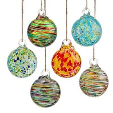 Set 6 Hand Blown Glass Hanging Christmas Ball Ornaments Glass Gazing Balls Bl... picture