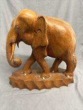 Wooden Elephant Statue 12” Hand Carved SOLID Wood Made In Thailand Animal Thai picture