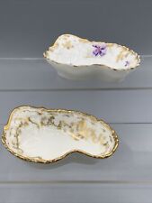 Antique Limoges Porcelain Shell Shaped Salt Cellars Gilt Accents Lot Of 2 picture