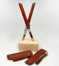 Two Slim finger assisted folding pocket knife 3.5 Tanto blade wood grain handle picture