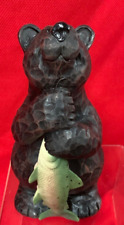 Black Bear with Fish Resin Figurine 8.25” picture
