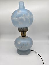 Vintage Gone With The Wind Floral Blue Hurricane Glass Double Globe Lamp 15 in picture