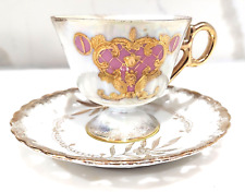 Lusterware Teacup and Saucer White with Gold Trim JAPAN/ENGLAND pretty picture