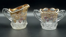 Vintage Northwood Glass Creamer And Sugar W/ Strawberries - Gold Tone Cut Glass picture