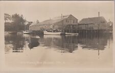 Fish Wharf New Harbor Maine Machine Shop Boats c1910s RPPC Photo Postcard picture