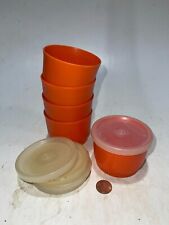 Vintage Tupperware 2 Nesting Set Snack Cups - #1229-13 With Lids ORANGE picture