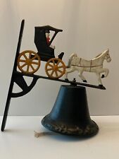 Vintage Large Cast Iron Dinner Bell Horse and Buggy Wall Mount picture