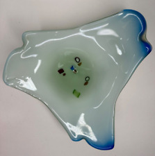 Fratelli Toso Vintage Murano Three Pointed Glass Bowl With Inclusions Blue White picture