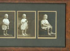 Antique Wooden Framed Photo - Smiling Little Boy in Bloomers - 18 1/2