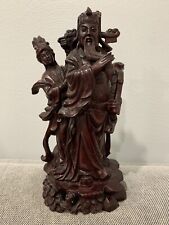 Vtg Possibly Antique Chinese Wood Carving Statue Immortal Man w/ Ruyi & Woman picture
