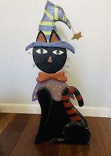 Vtg Black Cat Halloween Freestanding Handmade heavy Wood Decor Style 29.5” picture