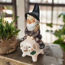 Vintage Goebel's Co-Boy Porcelain Gnome Chuck Riding Lucky Pig W. Germany 1986 picture