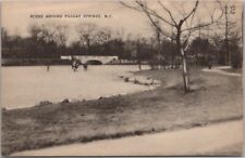 c1940s FUQUAY SPRINGS, North Carolina Postcard Frozen Pond / Ice Hockey Scene picture