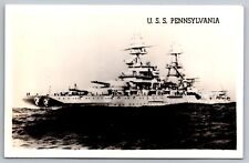 U.S.S. Pennsylvania Naval Ship. Real Photo Postcard. RPPC 2 picture
