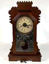 Antique Ansonia Carved Wood Wind Up Gingerbread Kitchen Mantel Clock 19.5