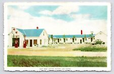 c1940s~Escanaba Michigan MI~Blue Roof Service Station~Cabins~Mobil Gas~Postcard picture