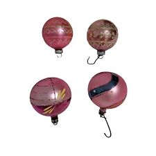 Vintage Christmas Ornaments Pink Mica Glitter Mercury Glass Medium Size Set Of 4 picture