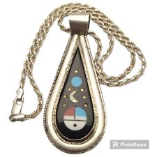 Sterling Silver Willie Shaw Zuni Inlay Stone Sun Face Moon Planets Necklace  picture