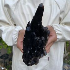 1.6lb Natural Beautiful Black Quartz Crystal Cluster Mineral Specimen Rare picture