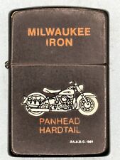 Vintage 1989 Harley Davidson Milwaukee Iron Panhead Hardtail Black Zippo Lighter picture