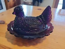 Vintage Eggplant Purple Antique Glass Chicken Hen on Nest Candy/Nut Dish - Vtg. picture
