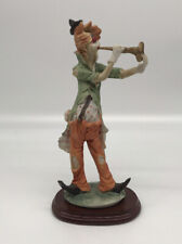 Vintage 1984 Pucci Arnart  Hobo Clown Figurine Playing Horn Trumpet Wood Base picture