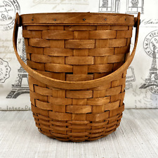 Longaberger 1991 Tall Fruit Basket with Swing Handle 8 RND x 9 Tall picture