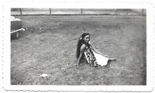 Vintage Old 1950s Photo of Native Hawaiian Woman Girl with Very Long Hair & Leis picture