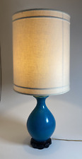 Vintage Blue Crackle Ceramic Vase Lamp /w Barrel Shade -Asian Japan MCM -Large picture